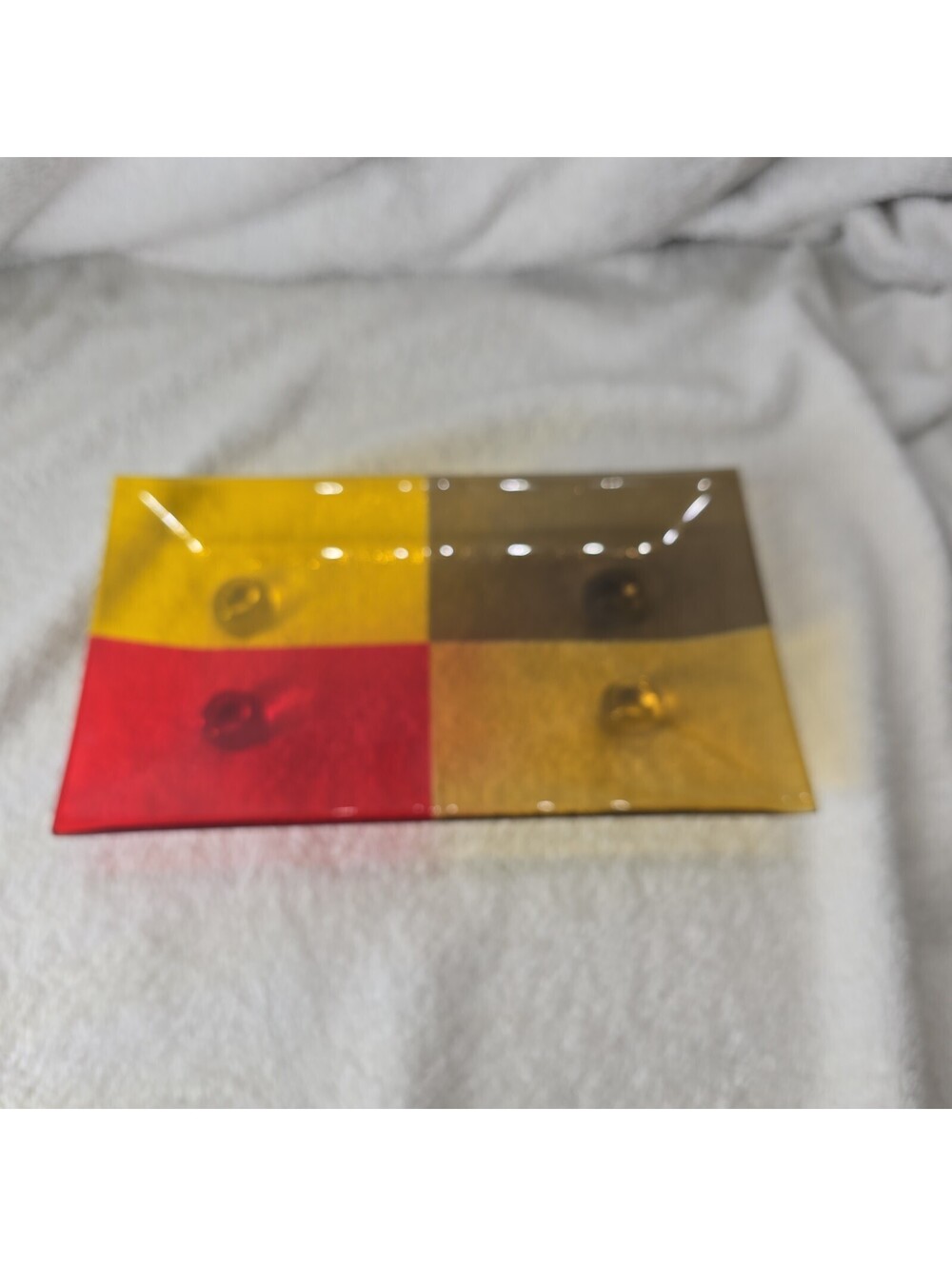 Signed Fused Art Glass Rectangular Tray Hand Blown Multicolor Modern Decorative